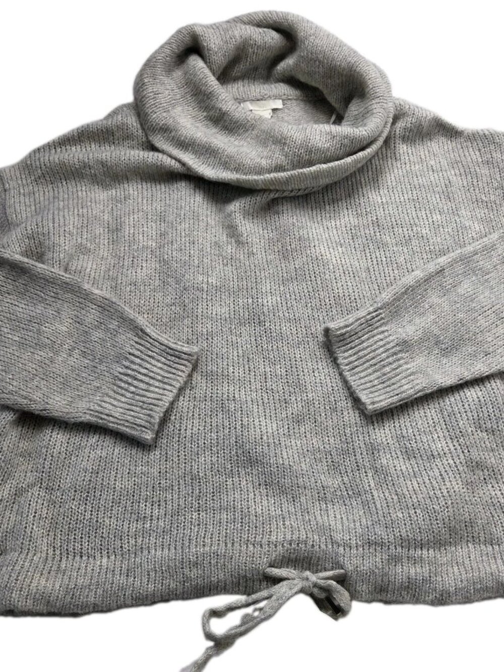 H&M Women's S Gray Cowl Neck Knit Pullover Sweater Alpaca Blend Drawstring Hem
